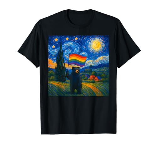 Gay Pride Bear Art Starry Night Style LGBTQ Pride Support T-Shirt