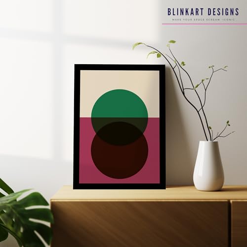 Image of BLINKART Vintage Bauhaus Retro Geometric Aesthetic Poster Gallery | Colorful Wrap Framed For Home Office Studio Living Room Modern Art Studio Decoration Abstract Shapes | (d142) | 13x10 Inch