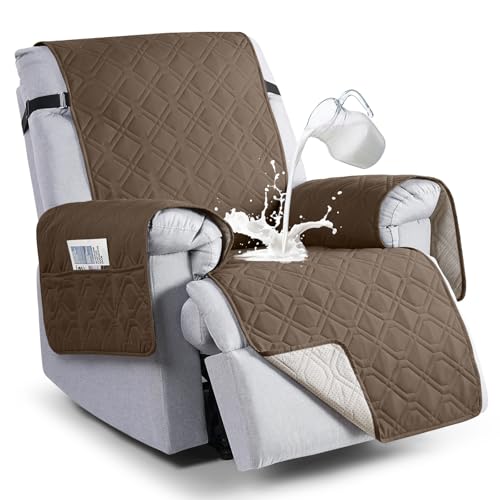 Image of VANSOFY 100% Waterproof Recliner Chair Covers, Recliner Cover Non-Slip Dog Chair Cover Furniture Protector Washable Slipcover with Pocket, Elastic Straps for Pets, Dogs(Brown, 28 inch)