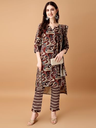 Pratham Blue Kurta Set For Women Cotton Blend Straight Printed Kurta Set For Women With Pant And Dupatta (Pb-6218-S_Maroon)