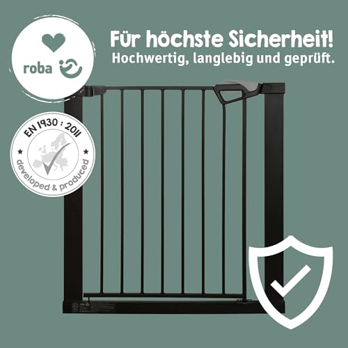 roba easySafe+ Tür- & Treppenschutzgitter aus Metall - Verstellbreite 75-82 cm - Erweiterbar bis 110 cm - TÜV-geprüft Schwarz