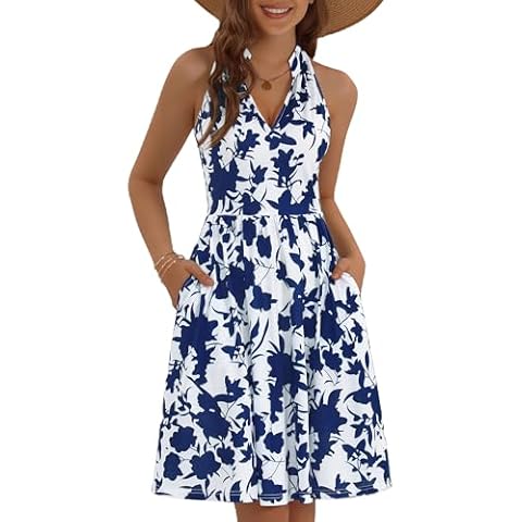 ZABERRY Dresses for Women 2024 Casual Summer Sexy Halter Corset Sundress Trendy Flowy Summer Dress Midi Womens Sundresses 2024 Cover