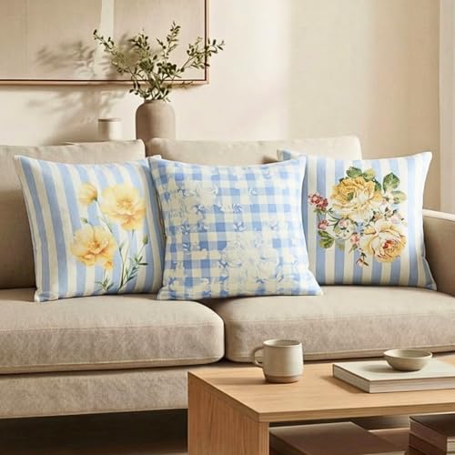 Image of haus & kinder Decorative Cushion Cover 100% Cotton Digital Printed Butter Cream Cushion Covers for Living Room,Bed Room, Ashthetic Decor | Pack of 3,16 Inch x16 Inch