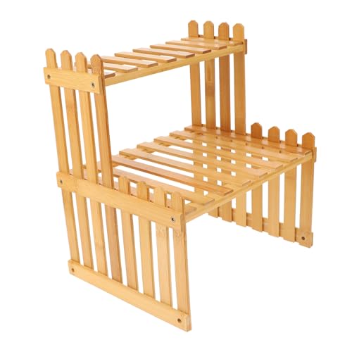 LOORGVEL 木製ダブルシェルフプランターラック 省スペース園芸ラック デスクトップ観葉植物置き オフィス 家用ミニ花台