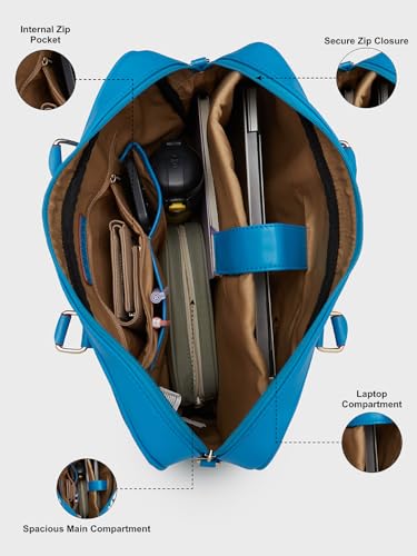 Image of Caprese Mist Laptop Bag, Large | Stylish Office Handbag for Women with 15.6 Inch Laptop Compartment with Adjustable & Detachable Sling Strap | Secure Zip Closure | Ideal for Office & Travel (Blue)