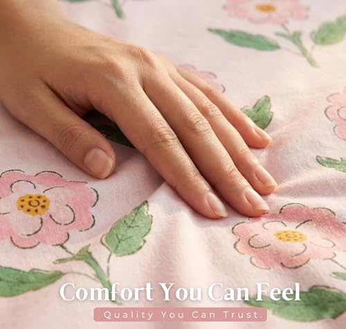 Image of BSB HOME Cloud Cotton King Size Bedsheet Set 228 x 254 cm, 220 Thread Count Soft & Breathable Cotton Bedsheet with 2 Pillow Covers, Floral Printed Bedding for Home (Dusty Pink)