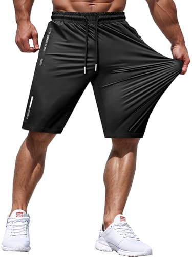 Hidkat Men's Athletic Shorts Lightweight Sport,Gym,Workout,Running Jogging Shorts Quick Dry with Zipper Pockets Black