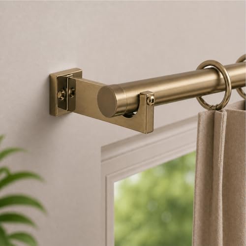 Image of Urban Elite Aluminum Curtain Rod Brackets - Heavy-Duty Wall Mount Clamps for Curtain Rod Support for Door and Window Curtain Rods with Screw and Wall Plug - Pack of 2PCS (EliteCurve) (Brass Antique)