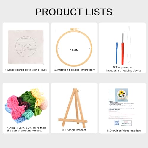 Image of PYHIRRY Punch Needle Kits Adults Beginner Sunflower-with Tool, Hoop, Yarn, Fabric & Video Tutorials -Complete Punch Needle kit for Home Decor Craft for Wall Art & Gifts