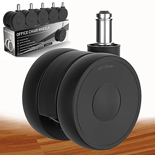 Ruedas para silla de oficina de 2.5 pulgadas, ruedas silenciosas para suelos de madera dura y alfombras, ruedas de silla resistentes con vástago estándar de 11 mm x 22 mm, juego de 5 a 2.5 pulgadas