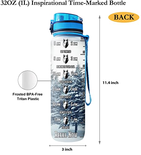 64Hydro 32Oz 1Liter Motivational Water Bottle With Time Marker, Snow Wolf Lover Wolf Gifts - Tha2212011 #TOP2