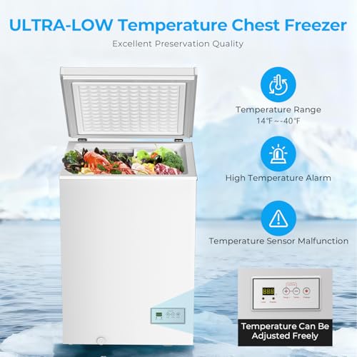 Image of Antarctic Star Chest Freezer 3.2 Cubic Feet Low-Temperature Freezer,14℉ to -40℉ with 2 Removable Baskets, Free Standing Top Open Door Deep Freezer, 7 Level Adjustable Temperature, White