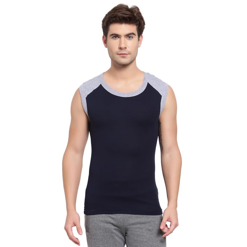 Image of sporto Men's Multipurpose Pure Cotton Gym Vest with Contrast Shoulder Pannel