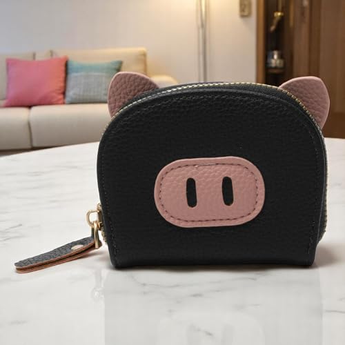 1Pcs Money Wallet Colorblock Pig Accordion Wallet PU Leather Black 10.3x8.7cm
