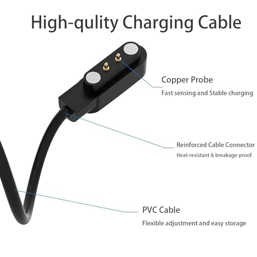 VeryFit Chargeur de montre intelligent,Fit pour VRPEFIT KIBFLE Contiente YMZ MMBX FQQ IDW25 IDW26 IDW19 TGW01 DR06 DR03 Montre intelligente,2Pin Remplacement du cordon magnétique USB Câble de recharge (1 Boîte)