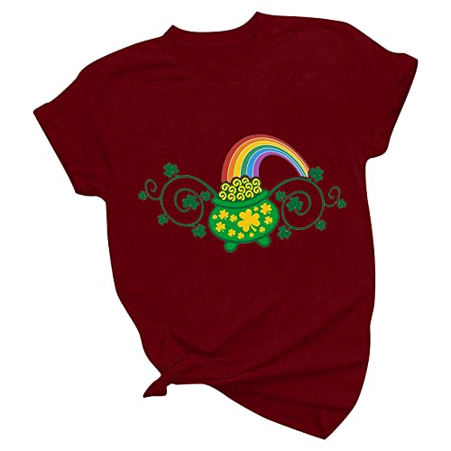 Camiseta feminina verão outono algodão 2023 roupas moda gola redonda gráfico dia de São Patrício blu