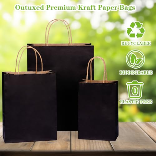 OUTUXED 120pcs Assorted Black Paper Bags
