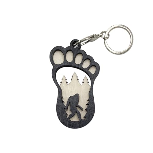 AWISBI Bigfoot Keychain Unique Wooden Keyring Accessory for Men's Accessories and Bigfoot Gifts,Black