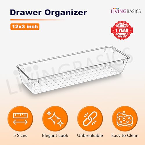 Image of LIVINGBASICS 4 Pcs Unbreakable Drawer Organizer /Drawers Organisers /Make up Organiser /Drawer Divider Tray /Makeup Dresser Tray /Dressing Table Organiser (Plastic)