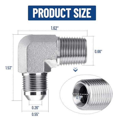 Image of 5 Pack 90 Degree Elbow Hydraulic Adapter Fittings: 1 /2 inch JIC Male x 1 /2 inch NPT Male, with Protection Cover Hydraulic Hose Crimp Connectors