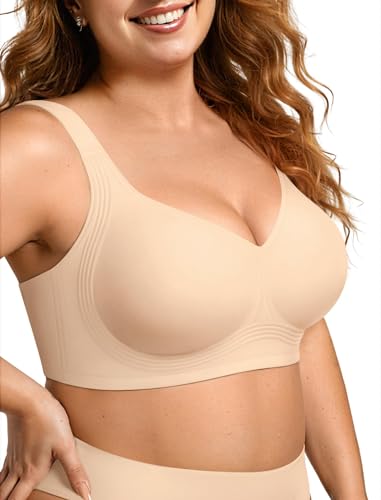 OEAK Womens Wireless Jelly Bra Plus Size Supportive Seamless Bras Full Coverage Push Up Comfortable No Underwire Tshirt Bras Nude XL