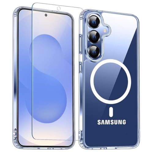 Image of Back Cover Case + Tempered Glass for Samsung Galaxy S25 5G | Mag-Safe Compatible | Transparent Mobile Phone Back Cover Case for Samsung Galaxy S 25 | Samsung S 25 5G TPU Transparent Case