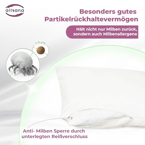 Allsana Allergiker Kissenbezug 80x80 cm | Allergie Bettwäsche | Anti Milben Encasing | Milbenschutz für Hausstauballergiker | allergendichter Zwischenbezug für das Kopfkissen | Hohenstein zertifiziert