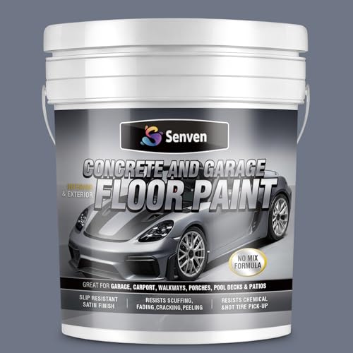 Acrylic Concrete & Garage Floor Paint 1 Gallon Gray 2 Car Kit 300-320 sq.ft Interior/Exterior...