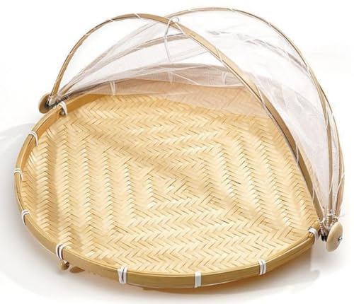 バスケット 野菜 水切り 竹ざる 竹かご 干し網 竹ザル 野菜干しネット 水切りザル 青竹もり皿 竹盆ざる 実用 多機能 パンかご ネット付き 乾燥 陰干し 収納 保存 使いやすい 通気 防塵 防虫 果物 干物 台所用品 インテリア (42*23cm) [