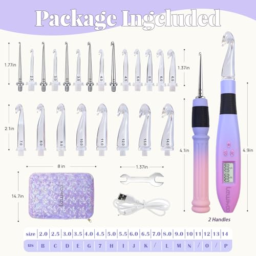 Image of Lewhoo Light up Crochet Hook, 22 in 1 Lighted Crochet Needle Easy to See Stitch with Screw Knob, Ergonomic Gradiant Crochet Hook Set Glow in Dark, Metal and Plastic Hooks Purple 2.0-14.0mm