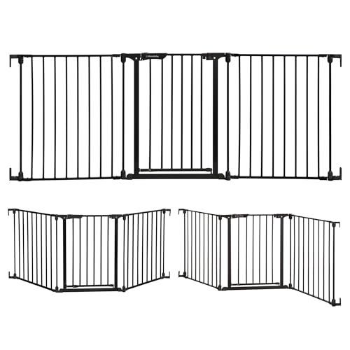 Dreambaby Discovery - Cancelletto di sicurezza pieghevole per bambini, con 3 pannelli, adattabile ad apertura da 74,5 cm a 195 cm di larghezza e 74 cm di altezza, con funzione Smart Stay Open e tappo