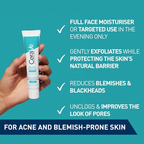 Image of CeraVe Blemish Control Gel with 2% Salicylic Acid and Niacinamide, Treats Blemish-Prone Skin By Reducing Acne and Blackheads. Acne Spot Treatment Gel Minimises Pores & Prevents Breakouts, 40ml
