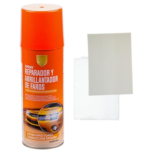 H HANSEL HOME Kit de Restauración de Faros para Coches y Motos, Pack de 1 Spray Reparador y Abrillantador 200ml de Faros, Eliminación de Oxidación, Amarillento y Rasguños de Faros, Facíl de Usar