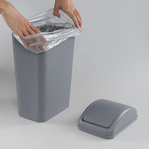 Image of Anbers 12 L /3.2 Gallon Slim Trash Can with Swing Cover, Small Plastic Lidded Garbage Can, Grey, F