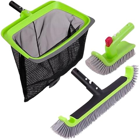Sepetrel Deluxe Swimming Pool Cleaning Kit Including Rubber Edge Pool Skimmer Net,17.5" Pool Brush Head & Hand Scrub Brush(NO Pole) Cover