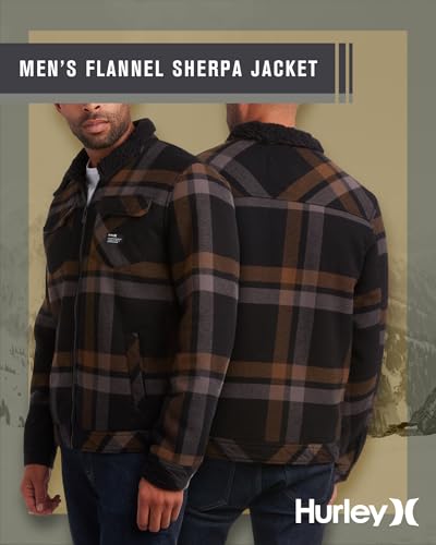 Hurley Men's Flannel Trucker Jacket - Sherpa Lined Fleece Plaid Collared Shirt Jacket - Classic Flannel Shirts for Men (S-XL)3