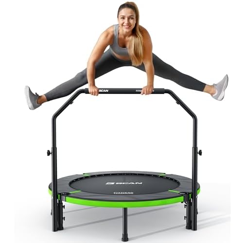 BCAN 48" Rebounder Trampoline for Adults, Adjustable Foam Handle, Exercise Rebounder for Adults Indoor/Garden Workout, Max Load 440lbs, Green