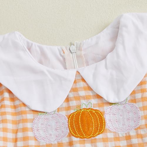 Toddler Little Baby Girl Halloween Outfit Pumpkin Dress Long Sleeve Plaid Smocked Dress Cute Fall Clothes4