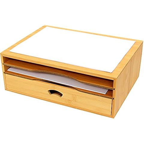 Organizador de escritorio Woodquail para impresora de bambú natural con cajón Cover