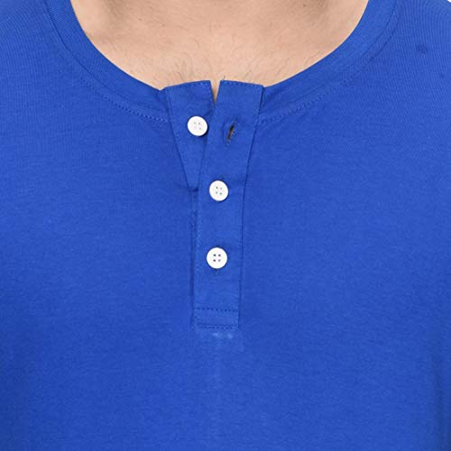 Image of London Hills Henley Neck T Shirt for Men | Tshirt for Man | T Shirt for Men | Mens Casual T Shirts | Cotton Blend Solid Half Sleeve Button Neck Slim Fit Casual Tee