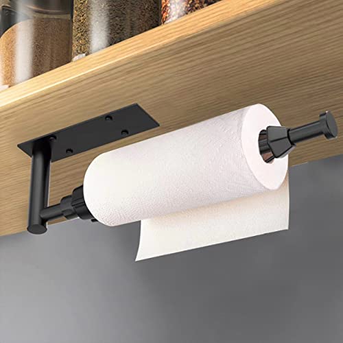 Image of VAEHOLD Self Adhesive Paper Towel Holder Under Cabinet Mount, Wall Mounted Paper Towel Roll Holder with Damping Effect for Kitchen, Bathroom, Wall - SUS304 Stainless Steel (Matte Black)