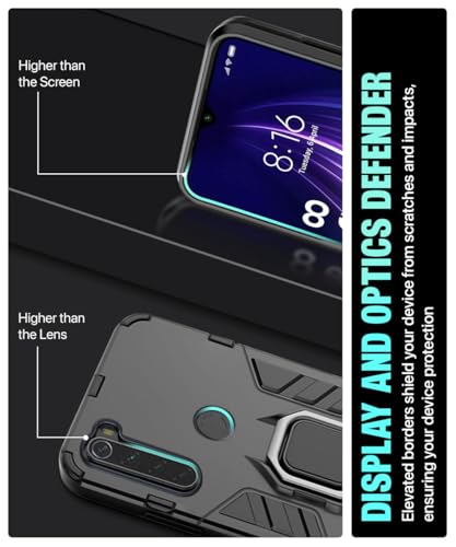 Image of WOW IMAGINE Shock Proof Back Case Mobile Cover for Xiaomi Redmi Note 8 (Armor | Hybrid PC + TPU | Full Protection with Ring Holder Kickstand | Carbon Black)