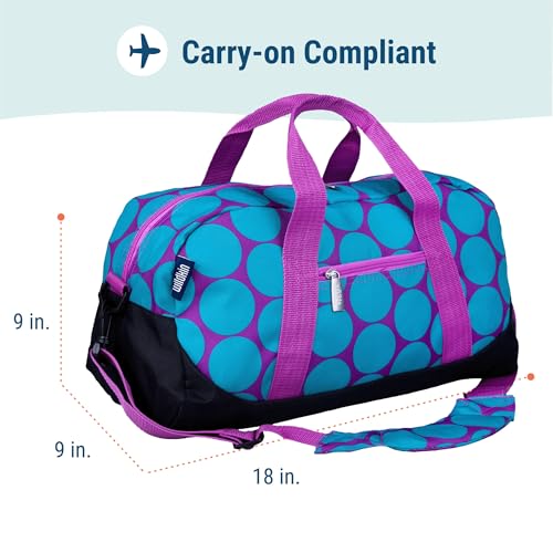 Image of Wildkin Kids Overnighter Duffel Bag - Carry-On Travel Bag for School & Sleepovers, Lightweight, Durable, Boys & Girls Ages 4-15 - Big Dot Aqua