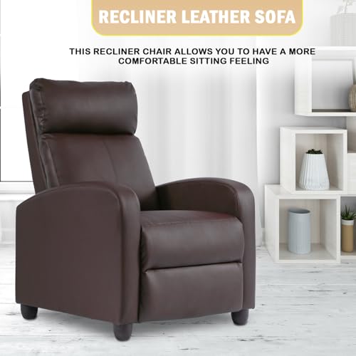Image of PayLessHere Recliner Chair Single Reclining Sofa Home Theater Seating with Lumbar Support and Padded Backrest for Living Room and Bedroom (Leather, Brown)