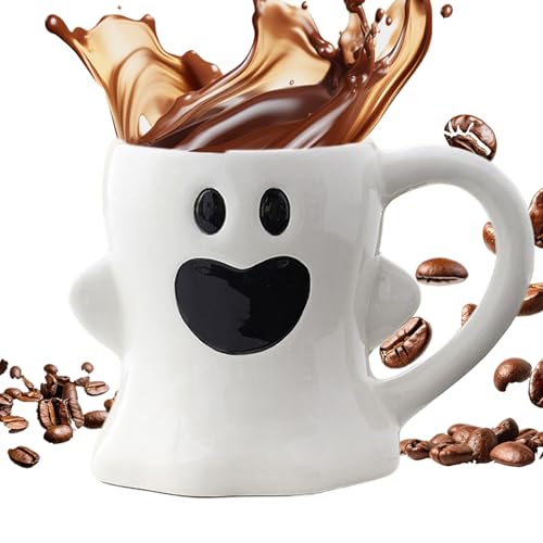 Taza de café de Halloween, taza de cerámica fantasma, diseño gótico espeluznante, 400 ml de bebidas duras duradera, té y café perfectos para el hogar, fiestas, vacaciones de otoño, cerámica blanca bla