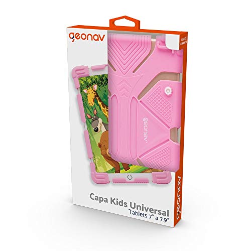 Geonav Capa Universal protetora para tablets 7-7.9 polegadas, Silicone, anti choque, base de apoio, UN779P, Rosa