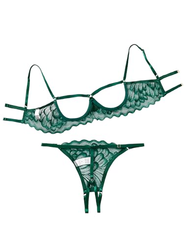 Image of Lilosy Sexy Underwire Floral Lace Sheer Lingerie Set for Women See Through Bra and Panty 2 Piece