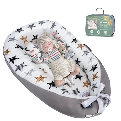 Image of Baby Lounger for Newborn Infant Nest Portable Co Sleeper in Bed Newborn Lounger for 0-24 Months Adjustable 100% Cotton Soft Baby Floor Seat for Travel Boys & Girls Essentials Gift Baby Soft Snuggle