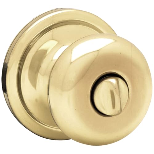 Image of Kwikset Hancock Privacy Door Knob with SmartKey Security, Keyed Entry, Polished Brass, for Bedroom and Bathroom