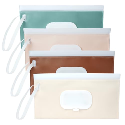 Image of 4 Pack Wipes Dispenser, Seposeve Portable Baby Wipe Case, Refillable Baby Wipes Container, Wipe Holder, Keeps Wipes Fresh, Reusable Wet Wipe Pouch for Outdoor Outing, Camping, Hiking. PureColor
